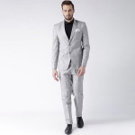 Men Grey Solid Single-Breasted 2-Piece Formal Suit