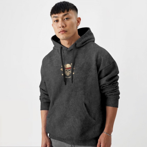 Printed Anime One Piece Mugiwara Oversized Fit Hooded Sweatshirt Acid Wash