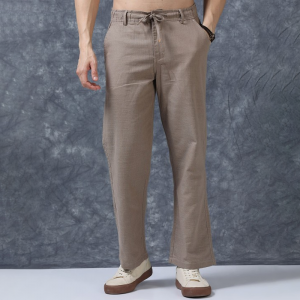 Men Relaxed Fit Mid Rise Linen Trousers