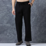 Men Linen Relaxed-Fit Regular Trousers