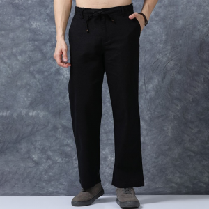 Men Linen Relaxed-Fit Regular Trousers