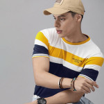 Men White Mustard Yellow Colourblocked Round Neck Pure Cotton T-shirt