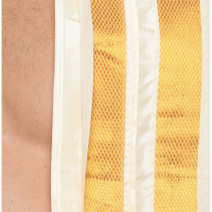 Men Cream and Gold-Toned Solid Dhoti With Angavastram